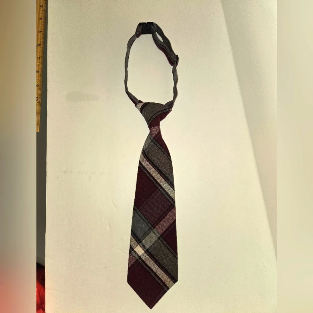 Cookie's Boy's Burgundy and Gray Plaid Pre-Tied Tie